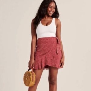 Abercrombie Ruffle Wrap Mini Skirt in Red Patterm